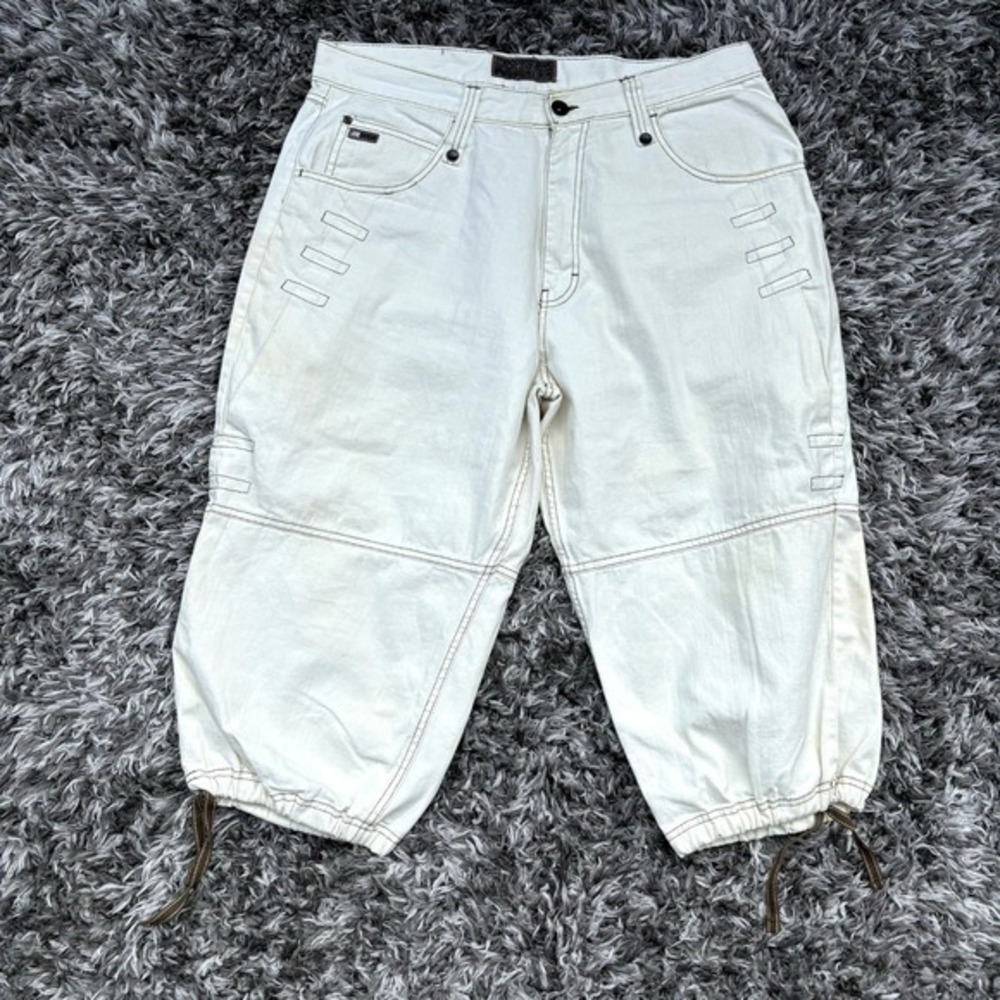 Mecca USA Mens 40 Baggy Capri Pants Off White 90s Y2K Hip Hop Skate Drawstring